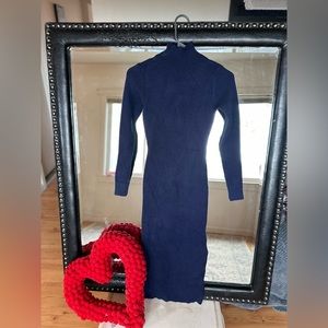 Fall Long Sleeve Sweater Dress Turtleneck Slim Fit Ribbed Knit Slit.